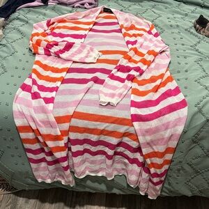 Lane Bryant Pink and Orange Striped Cardigan